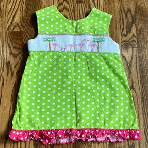 Mom and Me smocked flamingo, polka dot, cross back tunic shirt, size 6.